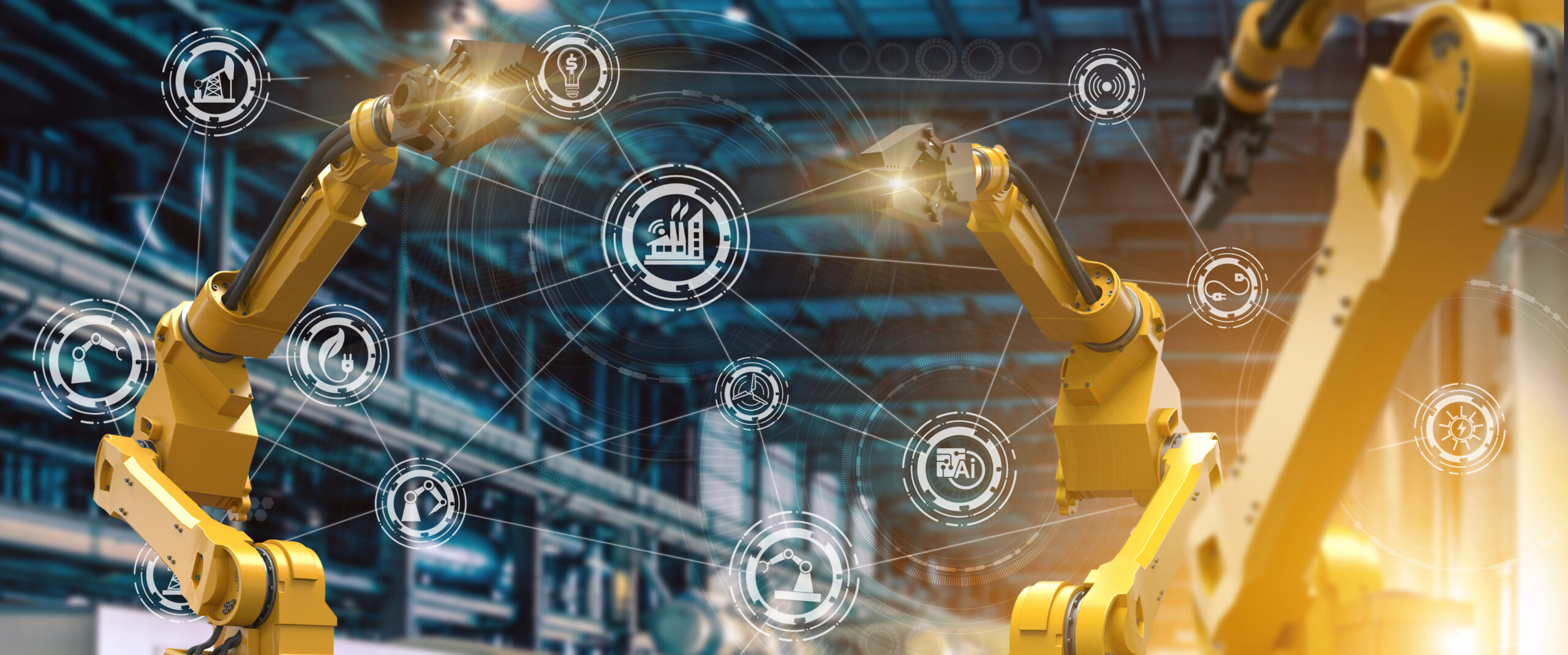 Bras robotisés dans une usine connectée